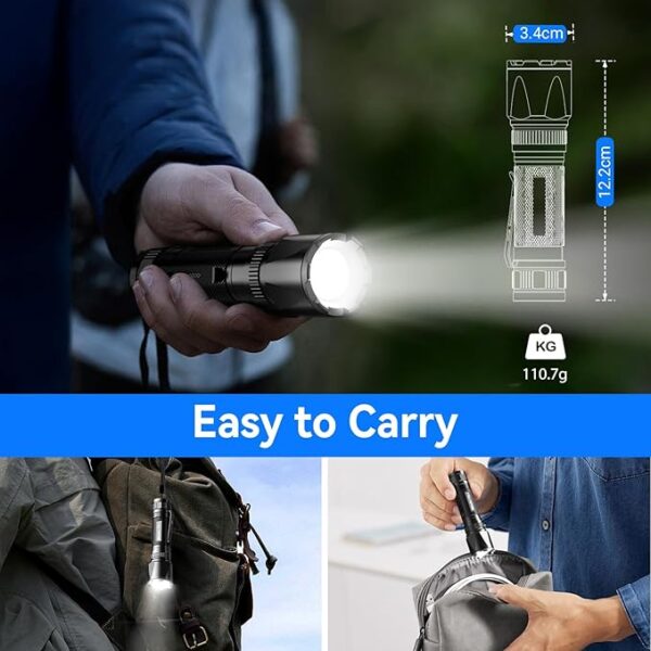 GEARLITE 3500LM Rechargeable LED Torch – Zoom Focus, Clip-On, IP65 Waterproof - Image 7
