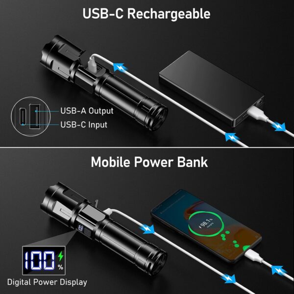 Lepro LED Torch Rechargeable – 15000 Lux, 5 Modes, Adjustable Focus, IPX4 Waterproof - Image 2