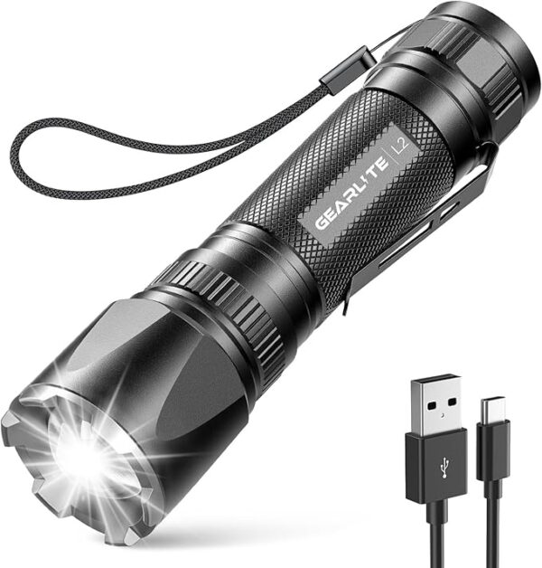GEARLITE 3500LM Rechargeable LED Torch – Zoom Focus, Clip-On, IP65 Waterproof - Image 2