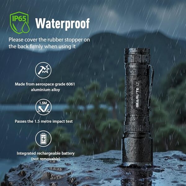 GEARLITE 3500LM Rechargeable LED Torch – Zoom Focus, Clip-On, IP65 Waterproof