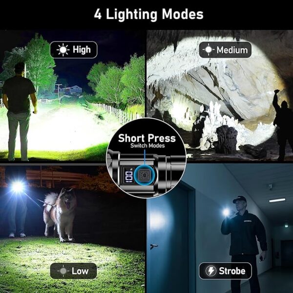 Lepro LED Torch Rechargeable – 15000 Lux, 5 Modes, Adjustable Focus, IPX4 Waterproof - Image 3