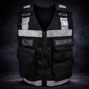 Black Professional Hi-Vis Security Tactical Vest Multi Pocket ID Holder