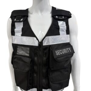 Black Professional Hi-Vis Security Tactical Vest Multi Pocket ID Holder