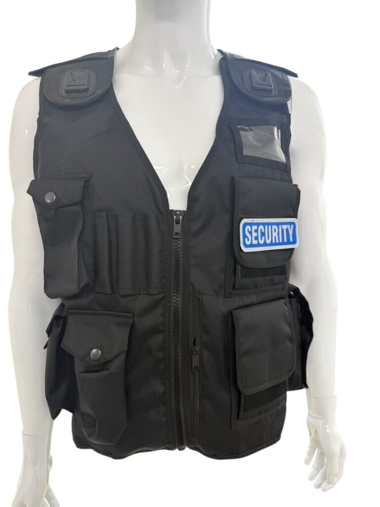 all black security tactical vest with multi pocket storage