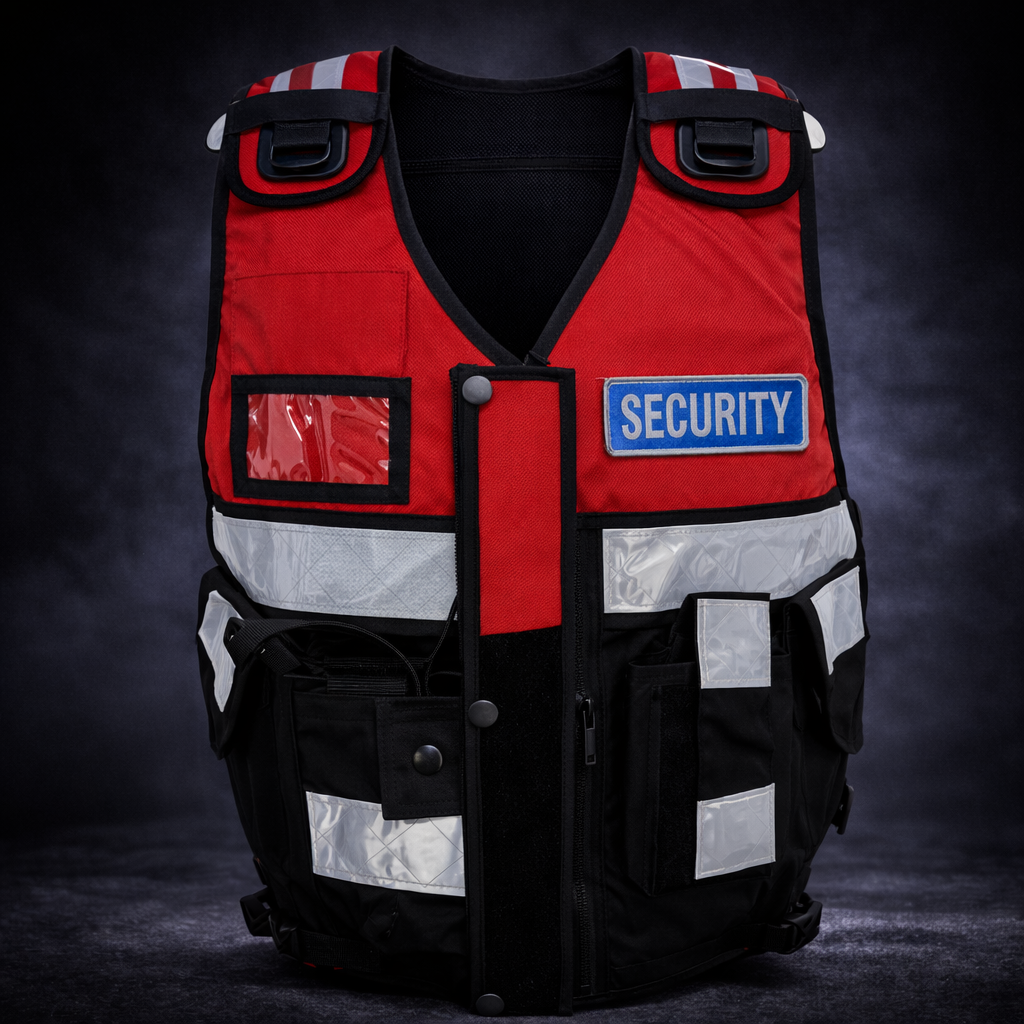 Red & Black Hi-Vis Security Vest Dog Handler ID Pocket