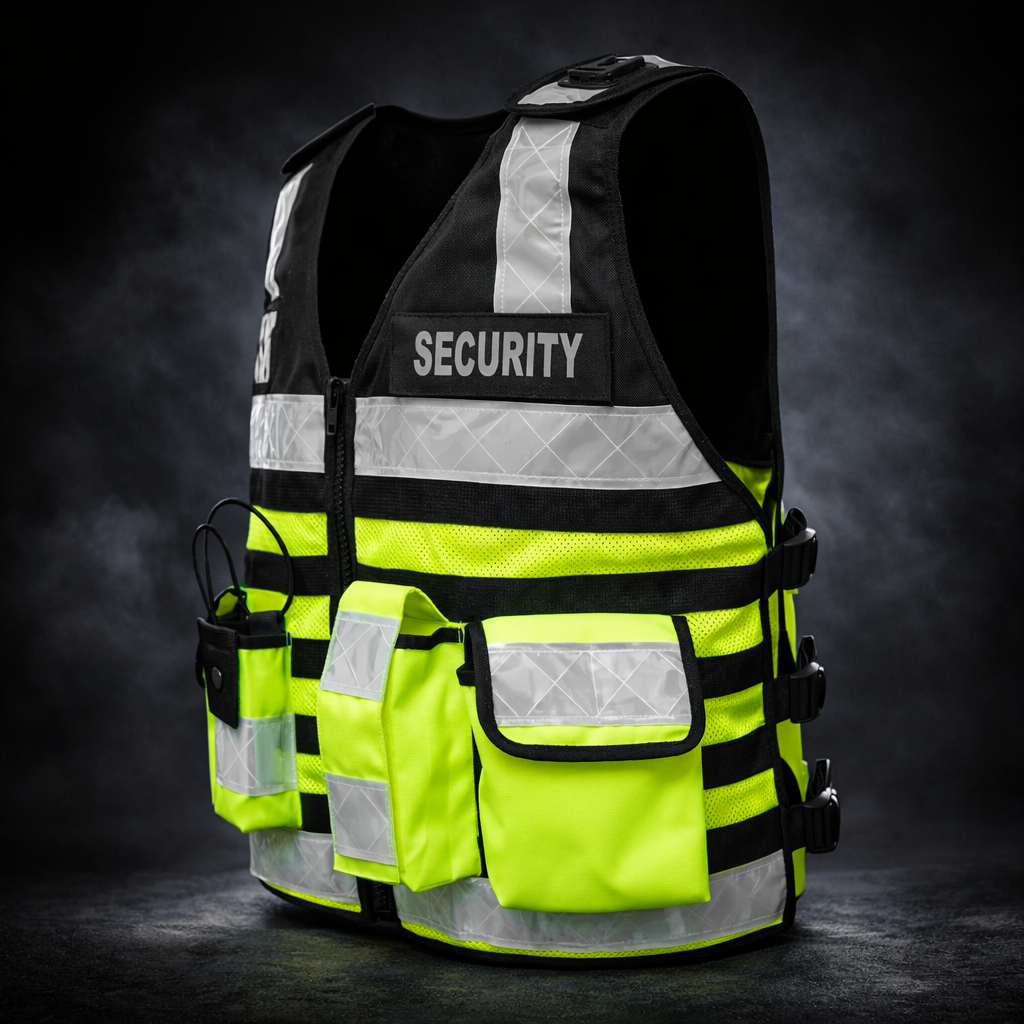 Black & Yellow Tactical Security Vest – Reflective, Adjustable Fit ( With Straps )