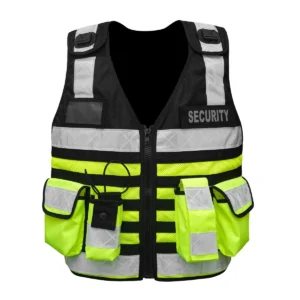 Black & Yellow Tactical Security Vest – Reflective, Adjustable Fit ( With Straps )